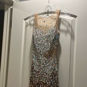 Stunning Silver and Tan Sequin Gown